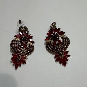 Chic Floral Red and Gold Earrings